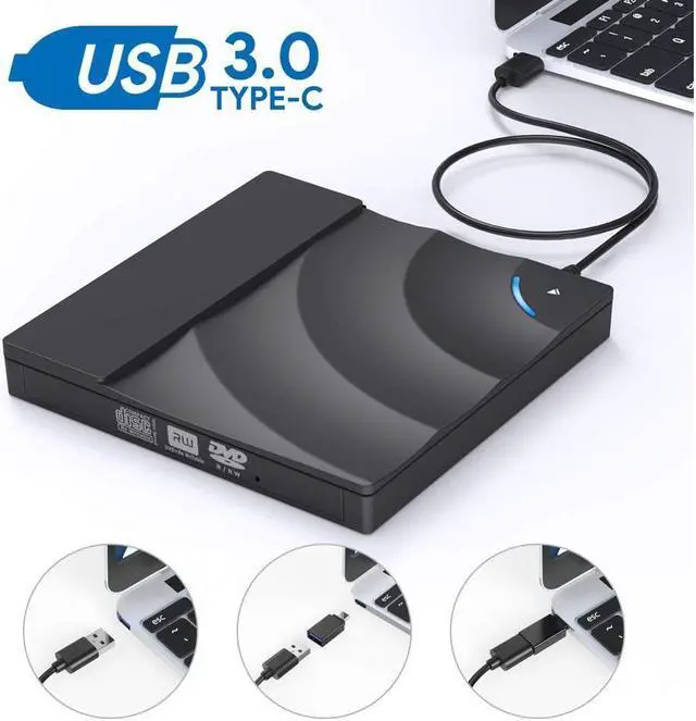 Main image of IXJYLCPC External CD DVD Drive with Touch Sensitive Button, USB Type C Dual Port CD Drive, DVD +/-RW CD +/-RW Writer Burner Player with Classic Silver for MacBook Air, MacBook Pro, Mac OS, PC Laptop