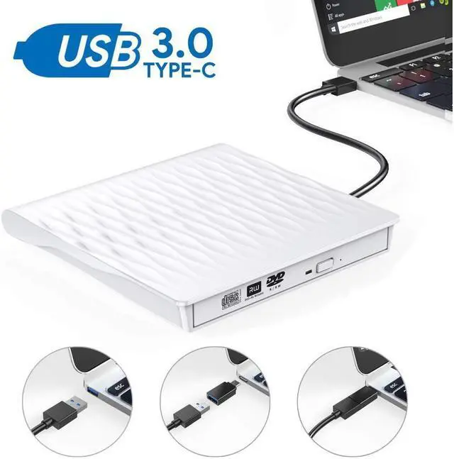 Main image of IXJYLCPC External CD DVD Drive, USB Type C Dual Port CD Drive, DVD +/-RW CD +/-RW Writer Burner Player with Classic Silver for MacBook Air, MacBook Pro, Mac OS, PC Laptop (SLS01, White)