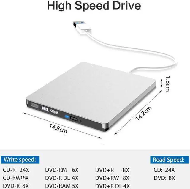 Alt view image 5 of 7 - IXJYLCPC External CD DVD Drive USB 3.0 Type-C Portable CD DVD +/-RW Optical Drive USB C Burner Slim CD/DVD ROM for PC Laptop Desktop MacBook Mac Linux OS Apple Windows 10/8/7/XP-Silver