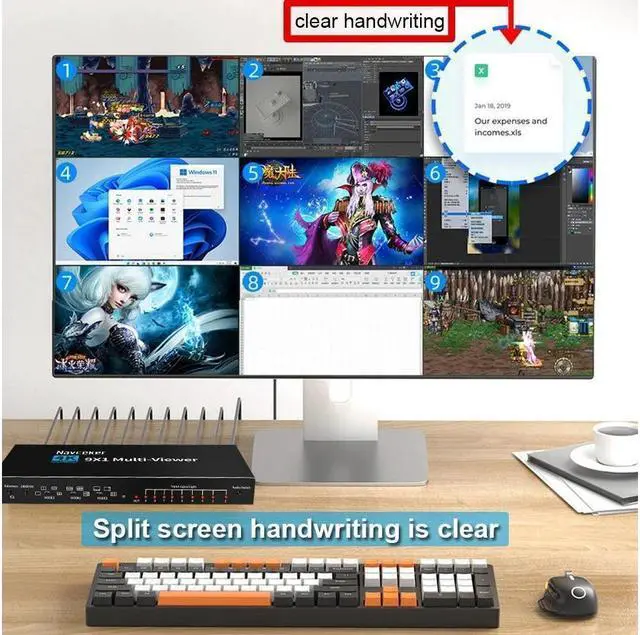 Alt view image 5 of 7 - IXJYLCPC 4K@30Hz Nine Multi-Viewer 9x1 HDMI Switcher with Seamless Switch Split Screen 10 Display Modes Audio Switch IR Remote/Software/Push Button Selector for PS4 Xbox Fire Stick Blu-Ray Player