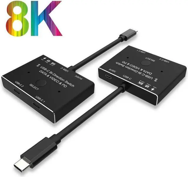 Main image of IXJYLCPC 4K@120Hz 8K@30Hz Type-C 8K Bi-Directional USB Type C KVM Switch Converter Support Video Data PD 8K@30hz 100W 10Gbps Compatible with Thunderbolt Device, Black