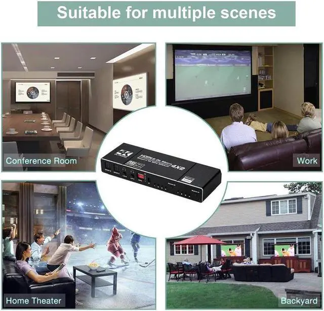 Alt view image 7 of 7 - IXJYLCPC 4x2 HDMI Matrix Switch 4K - 4K 60Hz RGB 8:8:8(Dolby ATMOS), 18Gbps, HDR10, Control via Remote, 2xSPDIF Audio, 2x3.5mm L/R Audio Audio Extractor, 4 in 2 Out Video Matrix Switch (OZJ1-1)