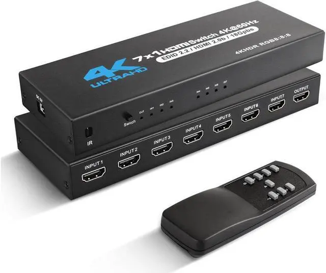 Main image of IXJYLCPC HDMI Switch 7 in 1 Out 4K 60Hz UHD HDMI Switcher Splitter with Remote Metal HDMI Switch Box Hub Support 4K 60Hz 3D 1080P HDCP2.2 for PS5 PS4 Xbox DVD Player Fire Stick PC