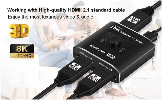 Alt view image 2 of 7 - IXJYLCPC HDMI 2.1 Switch 8K, 4K@120Hz/8K@60Hz HDMI Switcher, 2 in 1 Out,HDMI 2.1 and HDCP 2.3,48Gbps 3D HDR for PS5/PS4/Xbox/Roku/Apple TV (OZ8Q2B)