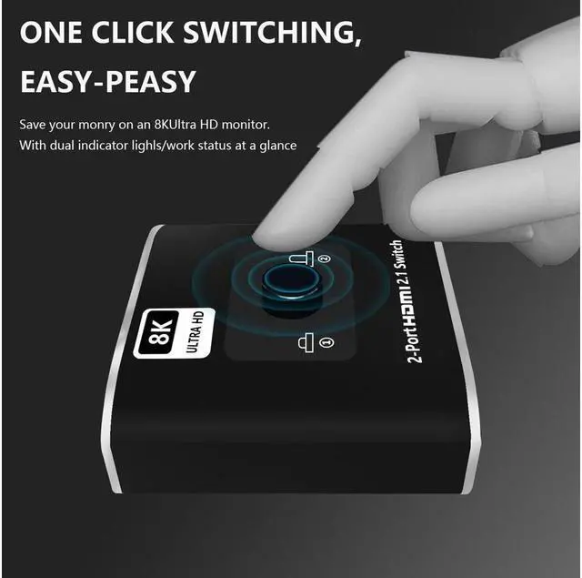 Alt view image 5 of 7 - IXJYLCPC 8K 60Hz UHD HDMI Switch 2 in 1 Out High Speed 48Gbps HDMI Switcher Support 8K@60Hz 4K@120Hz for HDTV/Monitors/Laptops/PS5/Xbox and etc.(OZ8Q2)