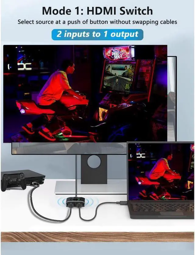 Alt view image 7 of 7 - IXJYLCPC 8K 60Hz UHD HDMI Switch 2 in 1 Out High Speed 48Gbps HDMI Switcher Support 8K@60Hz 4K@120Hz for HDTV/Monitors/Laptops/PS5/Xbox and etc.(OZ8Q2)