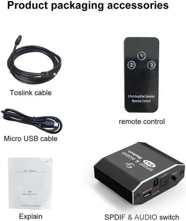 Alt view image 7 of 7 - IXJYLCPC Optical Audio Switcher 3x1, Digital Optical Switch 3 in 1 Out, Toslink Optical Cable Splitter 3 Input 1 Outport, Support LPCM2.0 / DTS / Dolby Digital for PS3 Blue-Ray DVD HDTV