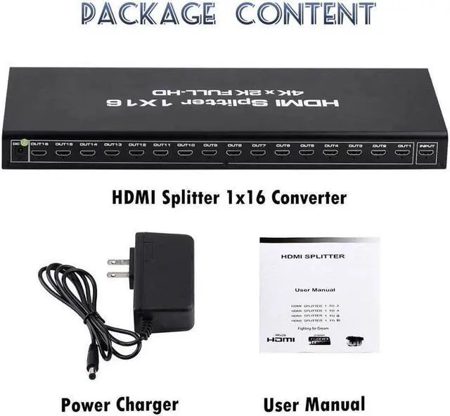 Alt view image 7 of 7 - IXJYLCPC Hdmi Splitter 1x16 HDMI Splitter 1 in 16 Out, HDMI Splitter Supports Full HD1080P 4K and 3D, Compatible with Xbox PS16/16 Roku Blu-Ray Player HDTV (Included AC Adapter) (Black)