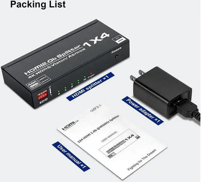 Alt view image 7 of 7 - IXJYLCPC HDMI Splitter 1 in 4 Out 4K HDMI Splitter for Four Monitors Duplicate/Mirror Only, 1x4 HDMI Splitter 1 to 4 Amplifier for Full HD 1080P 3D EDID HDR10(1 Source onto 4 Displays)
