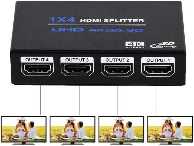 Main image of IXJYLCPC HDMI Splitter 1 in 4 Out V1.4b Powered HDMI Video Splitter with AC Adaptor Duplicate/Mirror Screen Monitor Supports Ultra HD 1080P 2K x4K@30Hz and 3D Resolutions (1 Input to 4 Outputs)