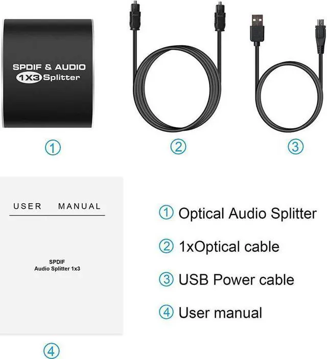 Alt view image 7 of 7 - IXJYLCPC Digital Optical Audio Splitter 1X3, Spdif Toslink Optical Fiber Audio Splitter 1 in 3 Out Aluminum Alloy