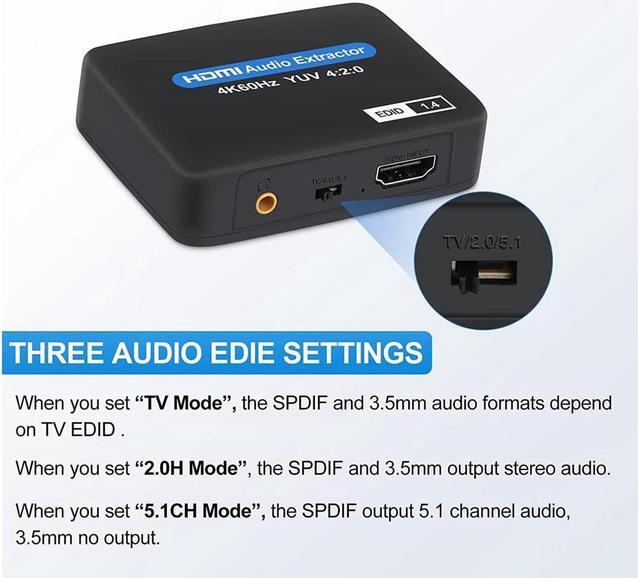 Alt view image 5 of 7 - IXJYLCPC HDMI 2.0 Audio Extractor 4K/60Hz (HDMI Input,HDMI+ Audio Output) - HDMI to Toslink Optical SPDIF & 3.5mm Stereo Analog Outputs - for PS5 Soundbar Blu-Ray Player