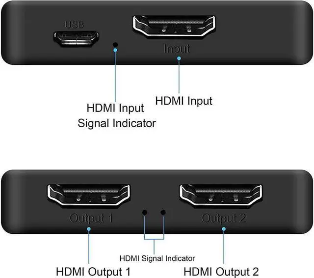 Alt view image 2 of 7 - IXJYLCPC 4Kx2K@60Hz 1 in 2 Out HDMI Splitter - Ultra HD 4K 1x2 V. 2.0 HDCP, Power HDMI Supports 3D Full HD 1080P for Xbox, PS4 PS3 Fire Stick Blu Ray Apple TV HDTV