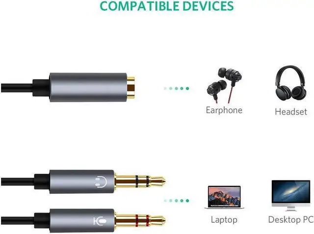 Alt view image 3 of 7 - IXJYLCPC (2 Pack) Headset Splitter Cable 3.5mm Female to 2 Male for PC Computer and Old Version Laptop, 1Feet/30cm (Blue)