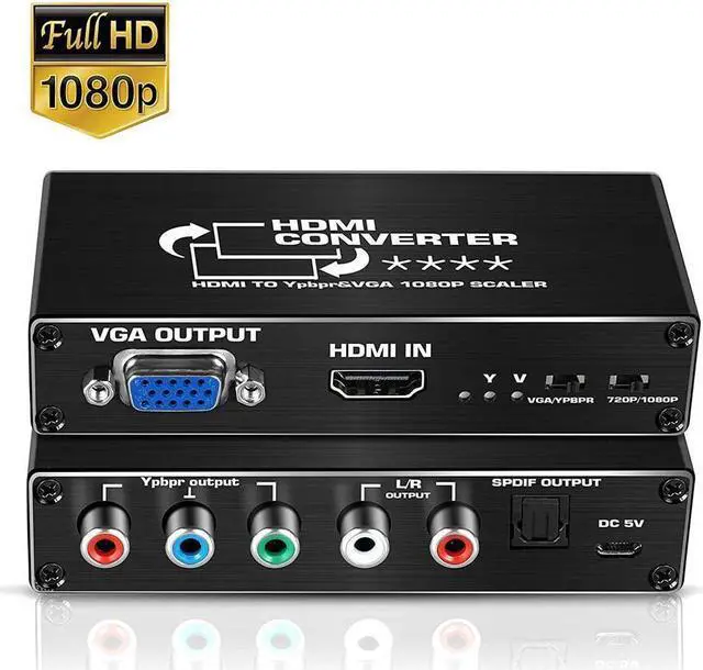 Main image of IXJYLCPC HDMI to 1080P Component Video (YPbPr/RGB/ 5RCA) Scaler Converter Adapter + R / L + VGA + SPDIF Audio Output Support PS3, PS4, Blu-ray Player, DVD, Xbox, Notebook