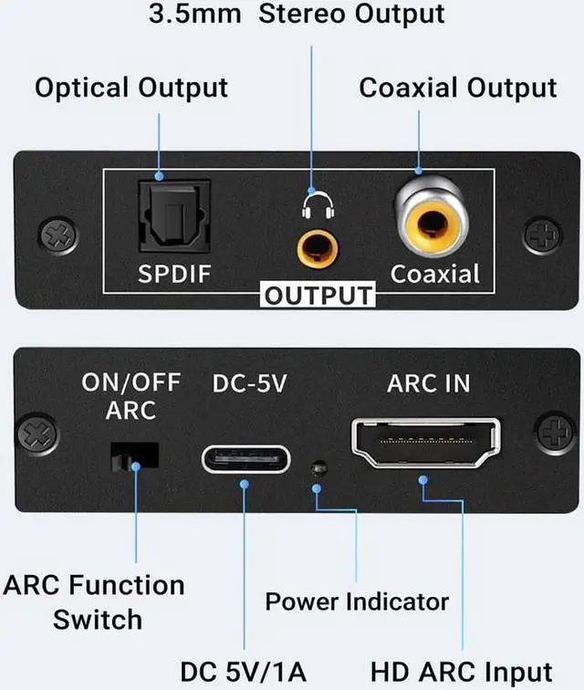 Alt view image 2 of 7 - IXJYLCPC HDMI Audio Extractor Splitter HDMI ARC to Coaxial+Optical Toslink SPDIF+3.5mm Stereo Analog Audio,HDMI Audio Adapter for PS4/5,Fire TV,Xbox,Chromecast,Blu-Ray Player and More