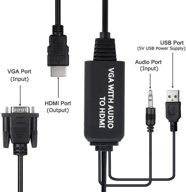 Alt view image 3 of 7 - IXJYLCPC VGA to HDMI Cable 4Ft VGA to HDMI Adapter with USB Power and Audio 1080P@60Hz PC VGA Source Output to TV/Monitor with HDMI Connector, Male to Male for Computer Desktop Laptop Monitor