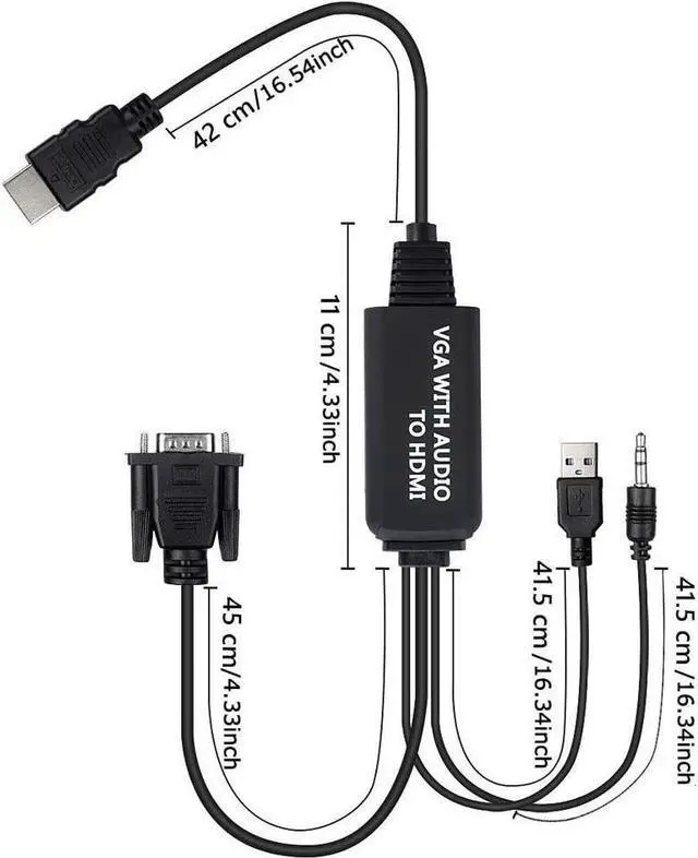 Alt view image 7 of 7 - IXJYLCPC VGA to HDMI Cable 4Ft VGA to HDMI Adapter with USB Power and Audio 1080P@60Hz PC VGA Source Output to TV/Monitor with HDMI Connector, Male to Male for Computer Desktop Laptop Monitor