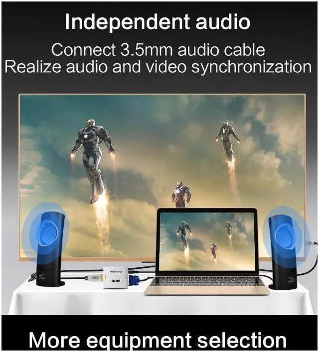 Alt view image 7 of 7 - IXJYLCPC VGA to HDMI, 1080P Full HD Mini VGA to HDMI Audio Video Converter Adapter Box with USB Cable and 3.5mm Audio Port Cable Support HDTV for PC Laptop Display Computer Mac Projector (White)