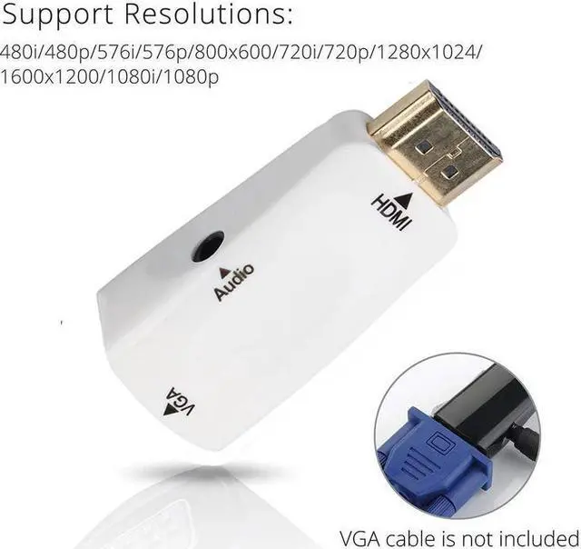 Alt view image 3 of 7 - IXJYLCPC HDMI TO VGA 1080P HDMI Male to VGA Female Video Converter Adapter with 3.5mm Audio Port for PC,Laptop,DVD,Projector HDTV Xbox STB Chromebook, Android TV Box and Other HDMI Devices-White