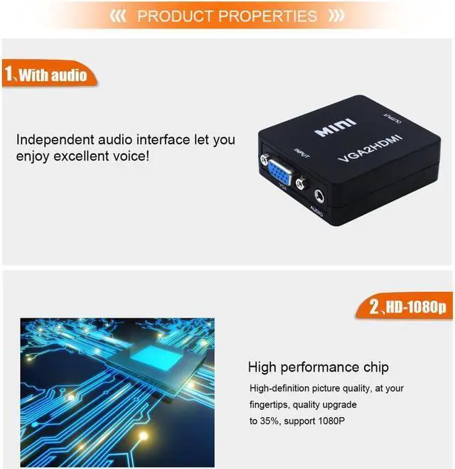 Alt view image 5 of 7 - IXJYLCPC Mini VGA to 1080P HDMI adapter Converter VGA2HDMI Converter with Audio for HDTV for PC Laptop Display Computer Mac Projector, Xbox, HDTV, Raspberry Pi, and More (Black)