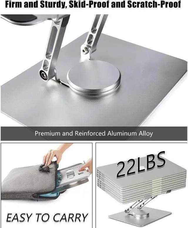Alt view image 6 of 7 - IXJYLCPC Laptop Stand 360° Rotating, Foldable Aluminum Laptop Desk Stand, Adjustable Height Laptop Riser, Ergonomic Computer Monitor Stand, Compatible with PC, MacBook Air/All 10-17" Laptops