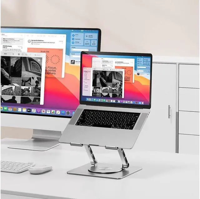 Alt view image 3 of 7 - IXJYLCPC Swivel Adjustable Laptop Stand, Aluminum Laptop Riser, Multi-Angle Height Adjustable Computer Stand Desktop Holder Compatible with Mac MacBook Pro Air XPS, HP(10-17"),Silver