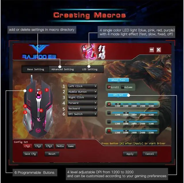 Alt view image 4 of 7 - IXJYLCPC Gaming Mouse Wired [3200 DPI] [Programmable] [Breathing Light] Ergonomic Game USB Computer MiceGamer Desktop Laptop PC Gaming Mouse, 7 Buttons for Windows 7/8/10/XP Vista Linux