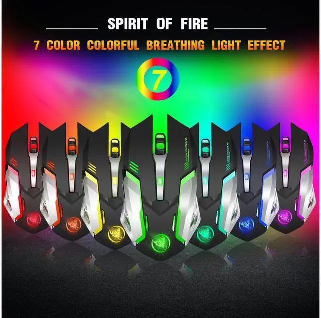 Alt view image 4 of 7 - IXJYLCPC Rechargeable Wireless Mouse,2.4G Wireless Mouse 5 Buttons Rechargeable Mobile Optical Mouse with USB Nano Receiver,3 Adjustable DPI Levels,Colorful LED Lights for Notebook,PC,Computer