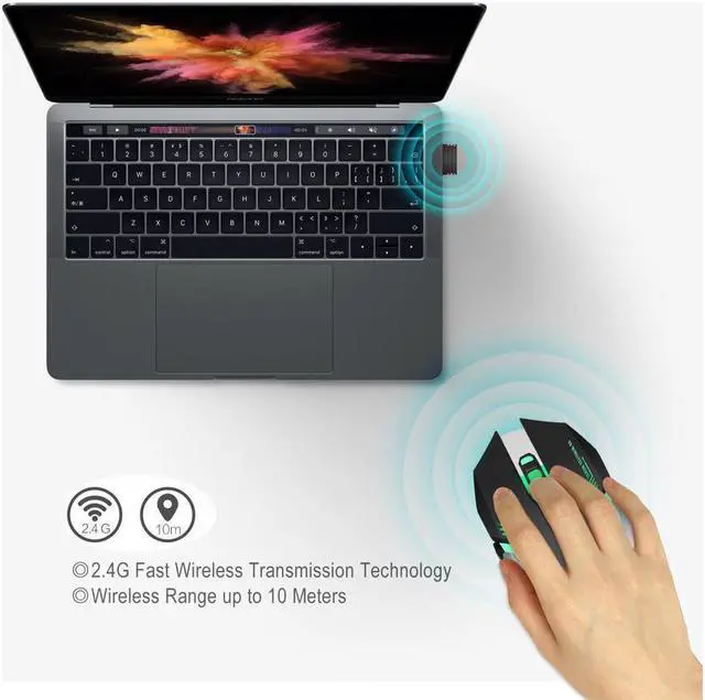 Alt view image 6 of 7 - IXJYLCPC Rechargeable Wireless Mouse,2.4G Wireless Mouse 5 Buttons Rechargeable Mobile Optical Mouse with USB Nano Receiver,3 Adjustable DPI Levels,Colorful LED Lights for Notebook,PC,Computer