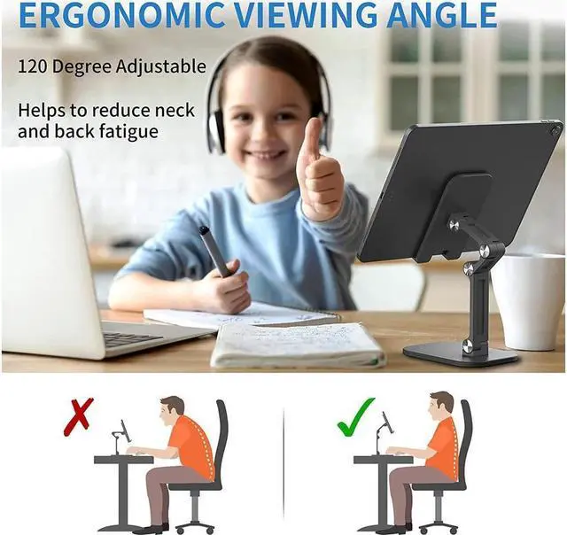 Alt view image 5 of 7 - IXJYLCPC Upgraded Desktop Tablet Holder Table Cell Foldable Extend Support Desk Mobile Phone Holder Stand For iPad Pro Air Mini, Galaxy Tabs, Cell Phones, 4-12.9" Devices, Black