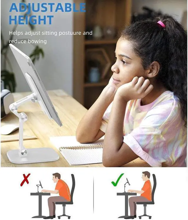 Alt view image 5 of 7 - IXJYLCPC Upgraded Adjustable Desktop Cell Phone Holder, Cradle Dock Tablet Stand, Foldable Phone Stand Dock For (4.7-12.9") iPad, ipad Pro 12.9, Air Mini 4, iPhone, Kindle, Switch, White