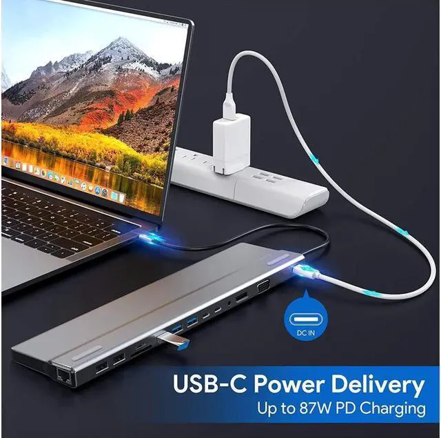 Alt view image 4 of 7 - IXJYLCPC USB C Docking Station Adapter, USB C Laptop Docking Station 14 in 1 Dual Display Multiport Dongle, Type C Hub with VGA,Gigablit, HDMI, 87W PD, 5 USB,3.5mm Audio and SD/TF Card Reader for