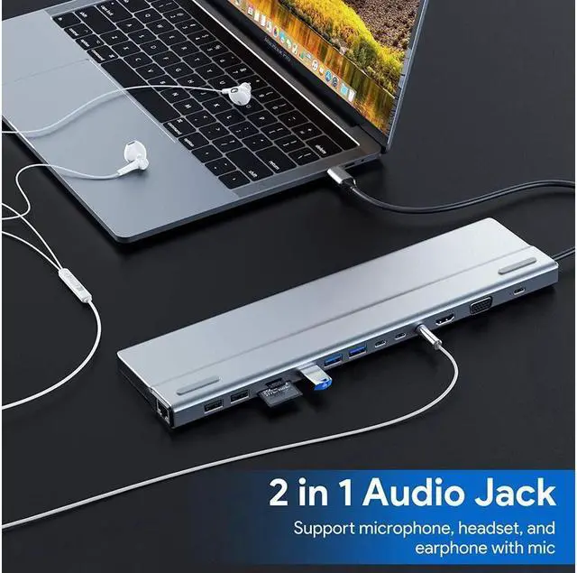 Alt view image 5 of 7 - IXJYLCPC USB C Docking Station Adapter, USB C Laptop Docking Station 14 in 1 Dual Display Multiport Dongle, Type C Hub with VGA,Gigablit, HDMI, 87W PD, 5 USB,3.5mm Audio and SD/TF Card Reader for