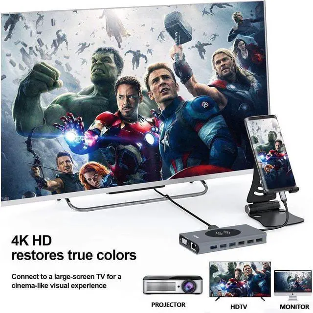 Alt view image 5 of 7 - IXJYLCPC USB C to HDMI Multiport Adapter 4k,15 in 1 USB C Dongle with 87W Power Delivery,7USB3.0/2.0 Ports,SD/TF Card Reader,Gigabit,Audio Port,Wireless Charging Compatible with MacBook Ipad  XPS