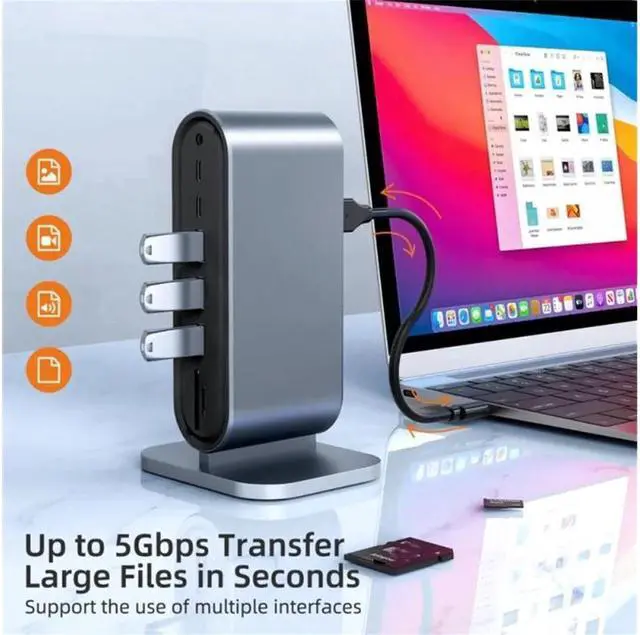 Alt view image 4 of 7 - IXJYLCPC Vertical USB-C Hub (12-in-1) with 4K HDMI&VGA Display, 4 x USB-A 5Gbps Data Ports and 100W PD, SD/TF, Ethernet, USB-C Data, SD/TF for MacBook Pro, MacBook Air, Laptops and More