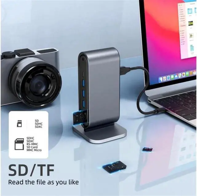 Alt view image 5 of 7 - IXJYLCPC Vertical USB-C Hub (12-in-1) with 4K HDMI&VGA Display, 4 x USB-A 5Gbps Data Ports and 100W PD, SD/TF, Ethernet, USB-C Data, SD/TF for MacBook Pro, MacBook Air, Laptops and More