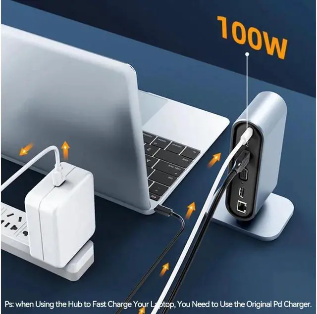 Alt view image 6 of 7 - IXJYLCPC Vertical USB-C Hub (12-in-1) with 4K HDMI&VGA Display, 4 x USB-A 5Gbps Data Ports and 100W PD, SD/TF, Ethernet, USB-C Data, SD/TF for MacBook Pro, MacBook Air, Laptops and More