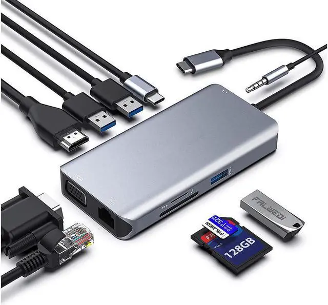 Main image of IXJYLCPC 10 in 1 USB C Hub Multiport Adapter, USB C Docking Station to HDMI 4K 30Hz, VGA, Ethernet, 3USB 3.0, TF/SD, Audio,PD Port MacBook Dongle for MacBook Laptop Type C Devices