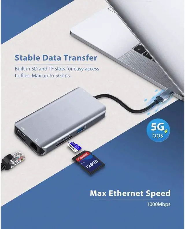 Alt view image 4 of 7 - IXJYLCPC 10 in 1 USB C Hub Multiport Adapter, USB C Docking Station to HDMI 4K 30Hz, VGA, Ethernet, 3USB 3.0, TF/SD, Audio,PD Port MacBook Dongle for MacBook Laptop Type C Devices