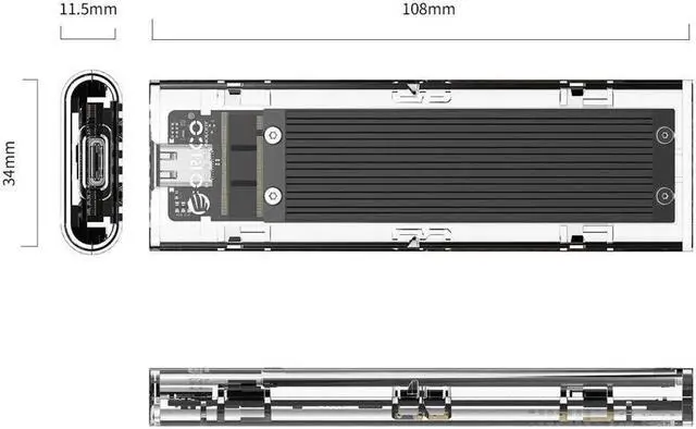 Alt view image 2 of 7 - IXJYLCPC USB 3.1 Gen 2 Type C Tool-Free M.2 SSD Enclosure 2280 2260 2242 2230 SSD Housing NGFF Case to USB3.1 gen 2 Type C Cable for Intel 660p/Samsung 970 EVO/Samsung970 Pro NVME SSD (Black)