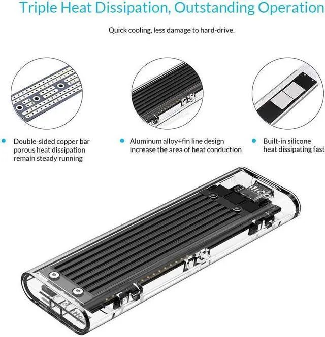Alt view image 3 of 7 - IXJYLCPC USB 3.1 Gen 2 Type C Tool-Free M.2 SSD Enclosure 2280 2260 2242 2230 SSD Housing NGFF Case to USB3.1 gen 2 Type C Cable for Intel 660p/Samsung 970 EVO/Samsung970 Pro NVME SSD (Black)