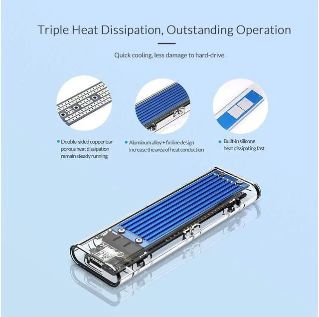 Alt view image 3 of 7 - IXJYLCPC NVMe M.2 Mobile Hard Disk Box for Intel 660p/Samsung 970 EVO/Samsung970 Pro 2230/2242/2260/2280 PCIe NVMe M-Key SSD up to 2TB-Blue