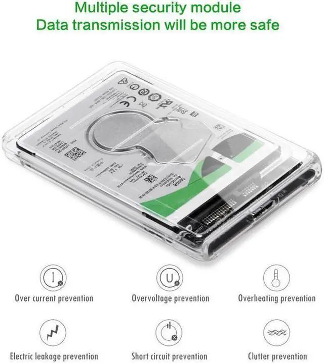 Alt view image 3 of 7 - IXJYLCPC 2.5" External Hard Drive Enclosure, SATA III to USB Type-C for HDD/SSD - Tool Free Installation, Transparent Design, Supports UASP and up to 2TB - Clear