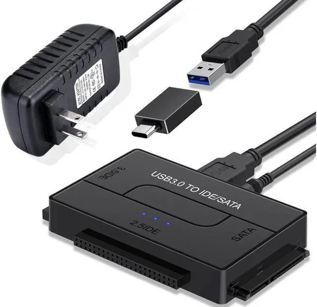 Main image of IXJYLCPC IDE SATA to USB 3.0 Cable Hard Drive Reader IDE SATA PATA USB 3.0 for Hard Drive Disk HDD 2.5" 3.5" with 12V 2A External AC Power Adapter(Black)