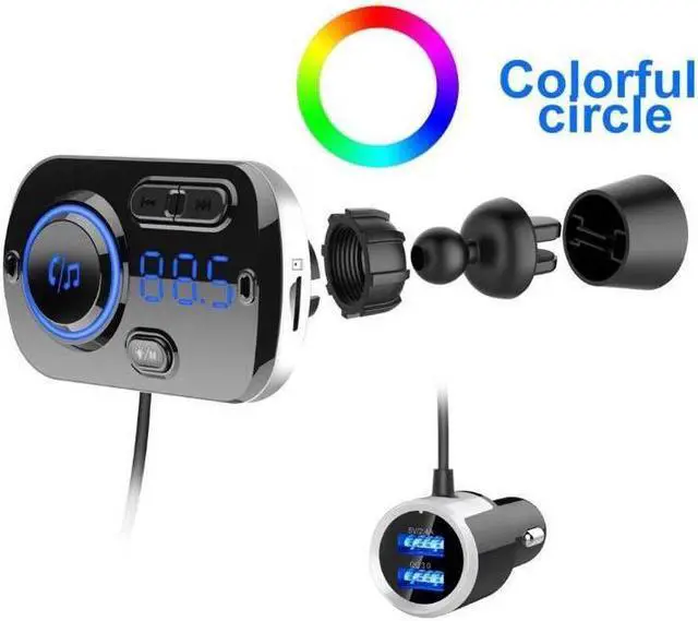 Main image of IXJYLCPC Bluetooth FM Transmitter for Car 7 Color LED Backlit Bluetooth Car Adapter with QC3.0 Charging, Support Siri Google Assistant, TF Card AUX, Handsfree Car Kit for Car