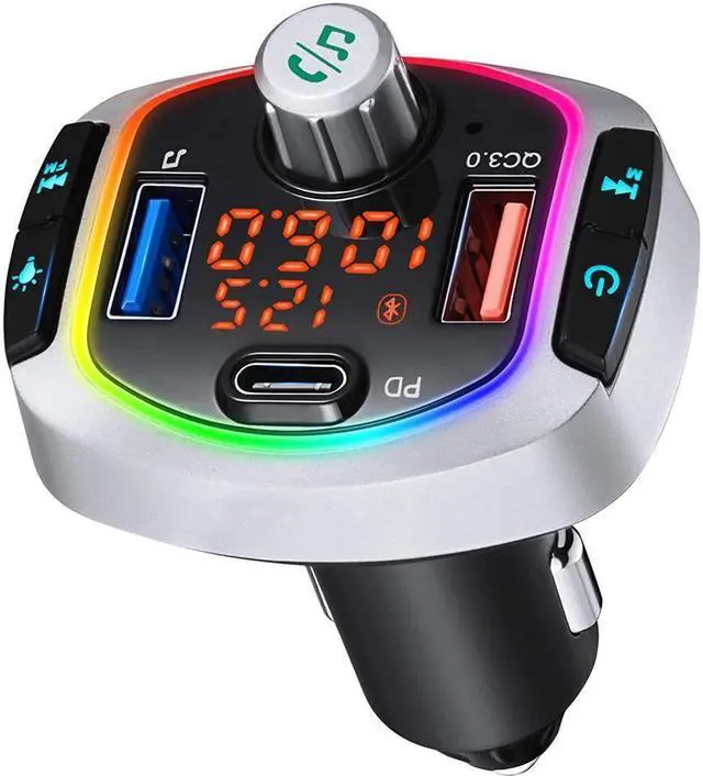 Main image of IXJYLCPC Bluetooth FM Transmitter Car Radio Audio Adapter MP3 Player Handsfree Car Kit with Dual USB Ports QC3.0/18W + USB-C PD Car Voltage Play TF Card/USB Flash Drive LED Backlit for