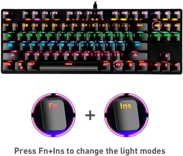 Alt view image 4 of 7 - IXJYLCPC Mechanical Keyboard 87 Keys Small Compact Multicolour LED Backlit Wired USB Gaming Keyboard with Blue Switches, Metal Construction, Water Resistant for Windows PC Laptop game
