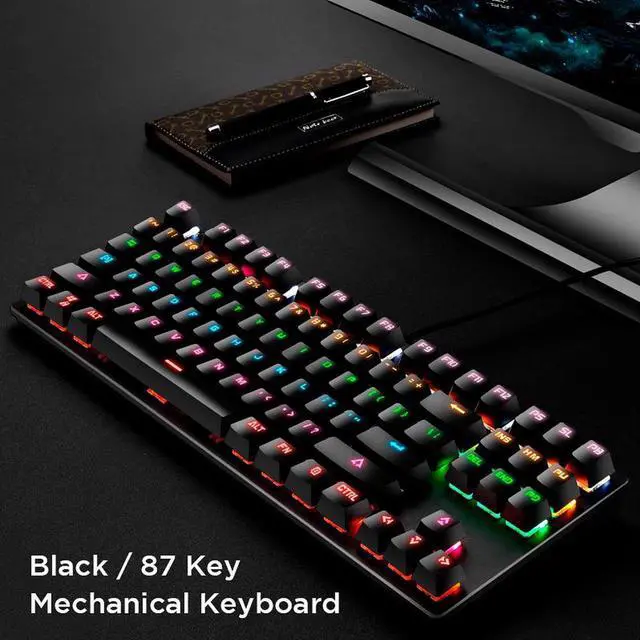 Alt view image 6 of 7 - IXJYLCPC Mechanical Keyboard 87 Keys Small Compact Multicolour LED Backlit Wired USB Gaming Keyboard with Blue Switches, Metal Construction, Water Resistant for Windows PC Laptop game