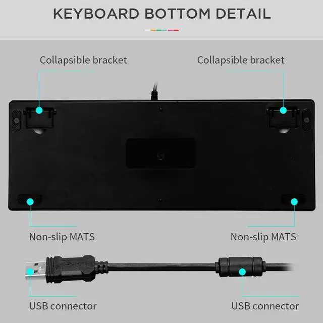 Alt view image 5 of 7 - IXJYLCPC Mechanical Keyboard 87 Keys Small Compact Multicolour LED Backlit Wired USB Gaming Keyboard with Blue Switches, Metal Construction, Water Resistant for Windows PC Laptop game